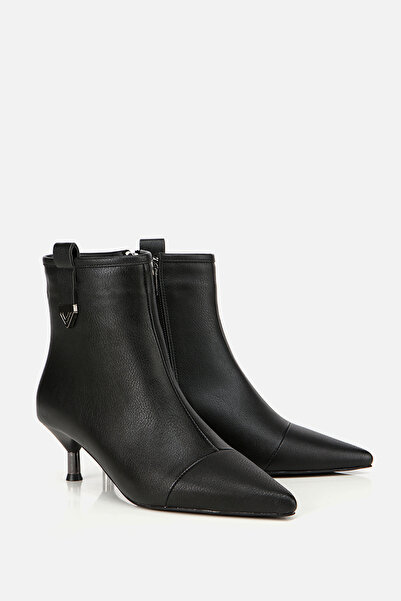 Yaya by Hotiç Women's Black Zippered Short Thin Heeled Boots