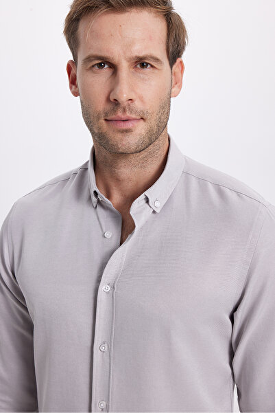 Tudors Men's Gray Slim Fit Cotton Shirt - Easy Ironing, Buttoned Collar