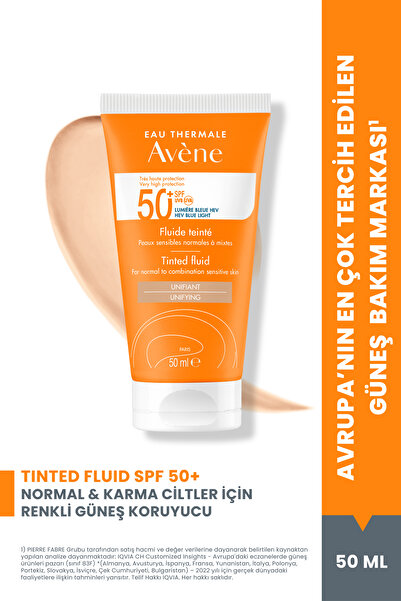 Avene Fluid SPF 50+ Normal ve Karma Ciltler için Hafif Dokulu Yüksek Korumalı Renkli Yüz Güneş Kremi 50ml