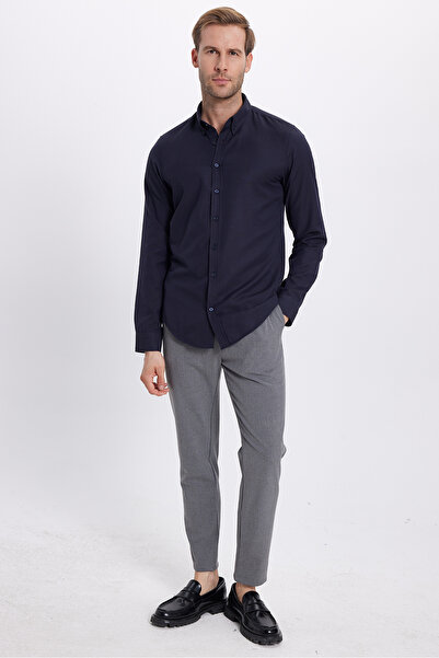 Tudors Ανδρικό πουκάμισο με μακρυμάνικο βαμβακερό ύφασμα Oxford με λεπτή εφαρμογή, εύκολο στο σινιέρισμα, με γιακά με κουμπιά σε μπλε ναυτικό χρώμα