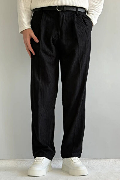 Trendyol Collection Black Men's Baggy Velvet Trousers Tmnaw26Pl00022