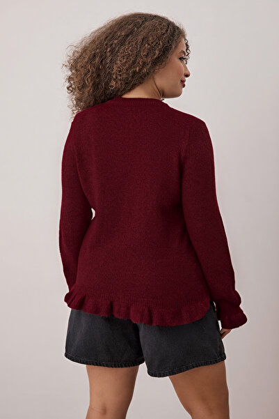 Trendyol Curve Burgundy Button & Flywheel Detailed Soft Textured Knitwear Cardigan Tbbaw26Av00031