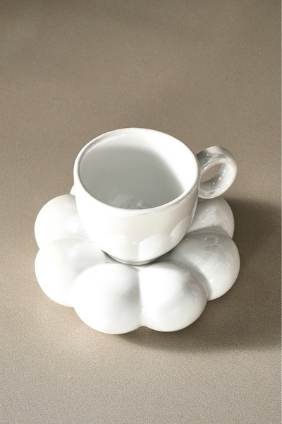 Karaca Bubble White Luster Coffee Cup for 2 People 90 ml
