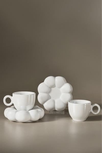 Karaca Bubble White Luster Coffee Cup for 2 People 90 ml