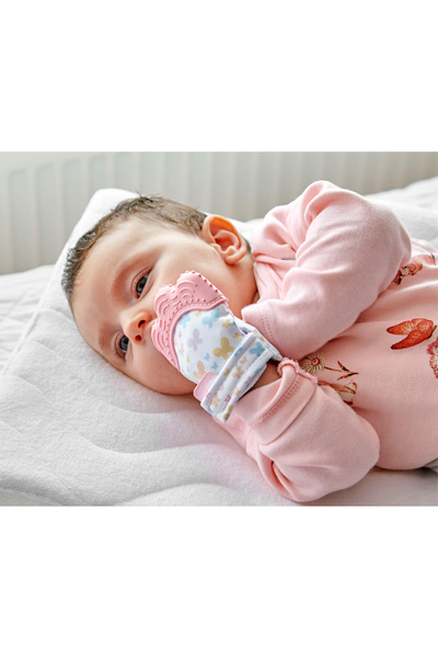 Babyjem Hışırtılı Silikon Diş Kaşıyıcı Eldiven - Pembe