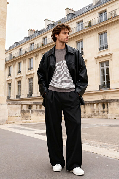 Trendyol Collection Πουλόβερ με ριγέ λαιμόκοψη ποδηλάτου με λεπτή εφαρμογή Mink TMNAW21KZ0557