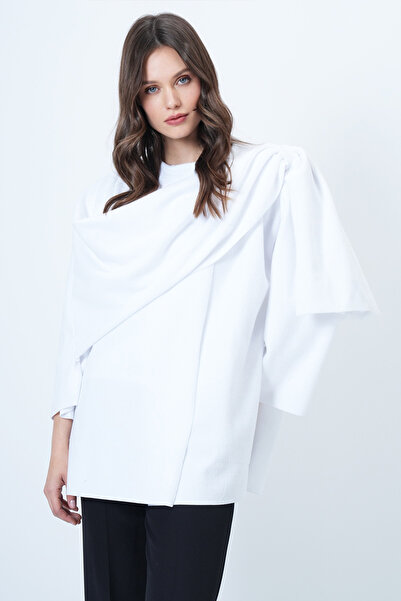 Trend Alaçatı Stili Weiße Damen-Fleecejacke mit Schaldetail ALC-X14683