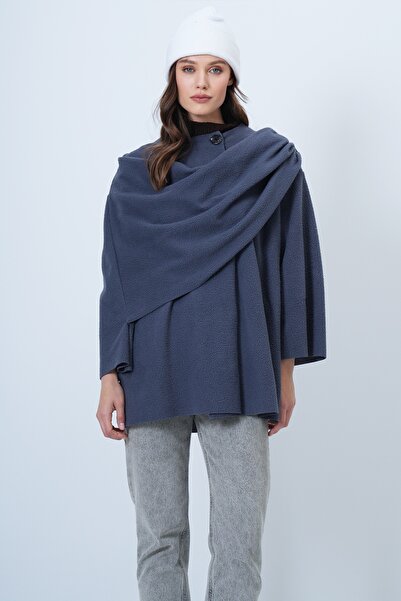 Trend Alaçatı Stili Anthrazitfarbene Damen-Fleecejacke mit Schaldetail ALC-X14683