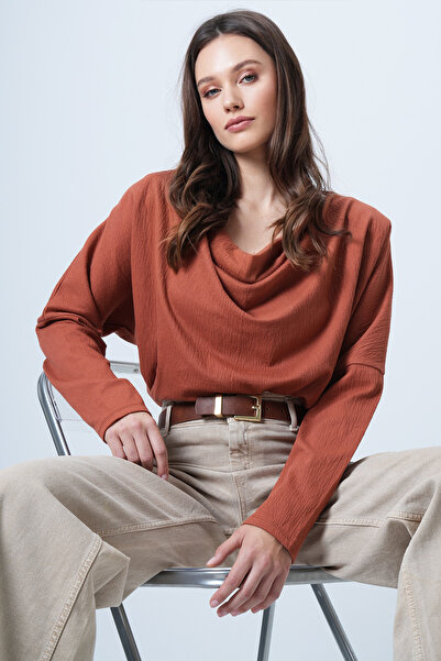 Trend Alaçatı Stili Women's Tile Degaje Collar Wide Cut Knitted Blouse Alc-X13126