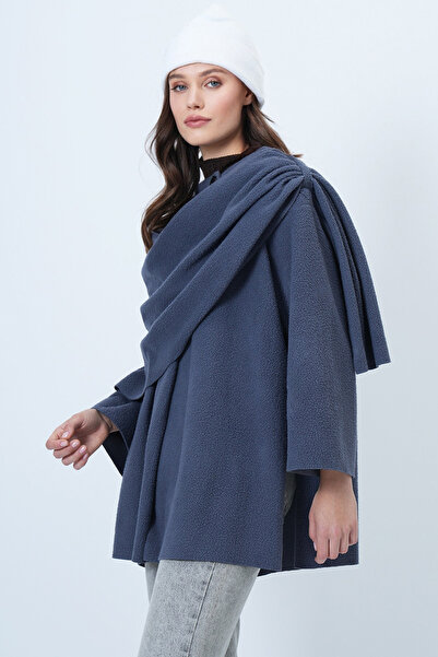 Trend Alaçatı Stili Anthrazitfarbene Damen-Fleecejacke mit Schaldetail ALC-X14683