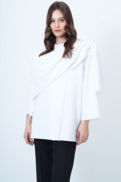 Trend Alaçatı Stili Weiße Damen-Fleecejacke mit Schaldetail ALC-X14683