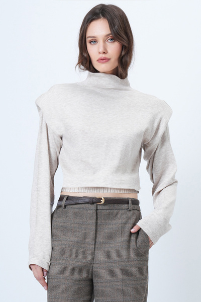 Trend Alaçatı Stili Women's Beige Half Turtleneck Shoulder Pad Pack Blouse Alc-X14665