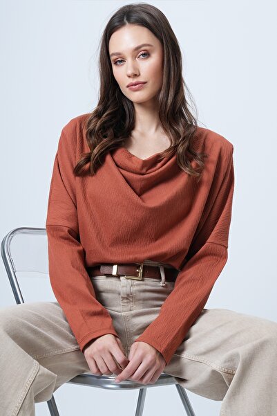 Trend Alaçatı Stili Women's Tile Degaje Collar Wide Cut Knitted Blouse Alc-X13126