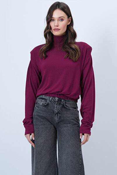 Trend Alaçatı Stili Women's Violet Half Turtleneck Shoulder Pad Pack Blouse A...