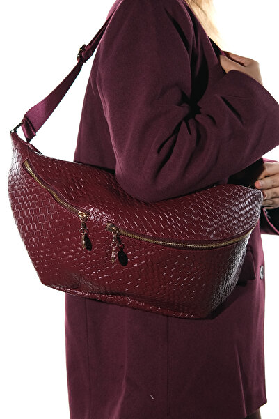 LuviShoes Geantă mare de talie pentru femei VENTA Claret Red Knit