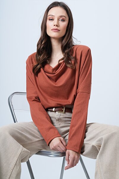 Trend Alaçatı Stili Women's Tile Degaje Collar Wide Cut Knitted Blouse Alc-X13126