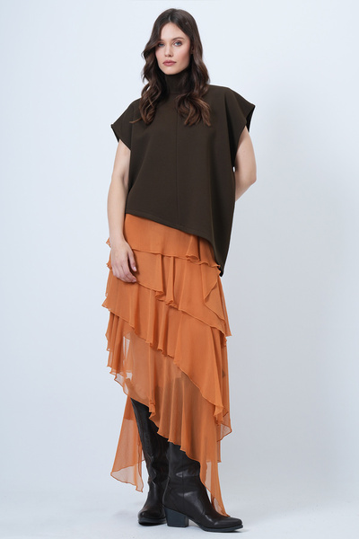 Trend Alaçatı Stili Women's Khaki Mock Neck Asymmetric Cut Sleeveless Blouse Alc-X14686