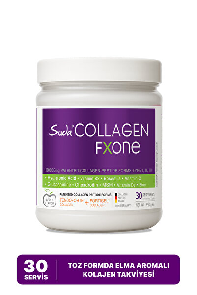 Suda Collagen FXONE Elmalı Toz Kolajen- Tip I-II-III + C Vit ,Hyaluronik Asit, D3, K2 | Eklem Sağlığı | 390g