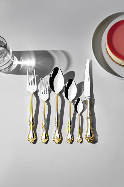Nehir Lalezar Gold Plain 12-Person 72-Piece Cutlery Set