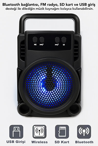 MATEO LED Işıklı Bluetooth Kablosuz Hoparlör | Taşınabilir Şarjlı Speaker | USB TF Kart Destekli | FM