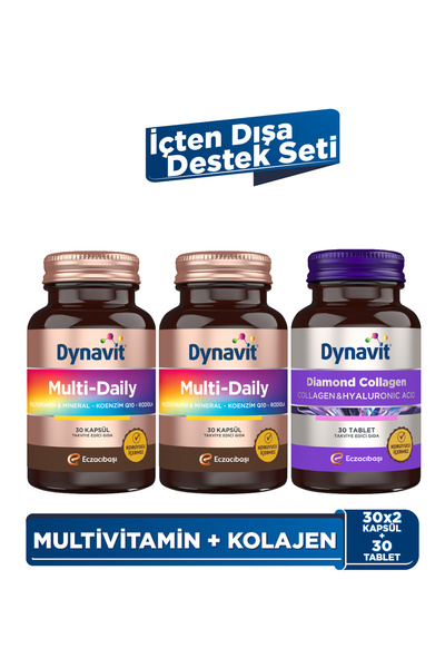 Dynavit MultiDaily 30 Kapsül x2 + Collagen Hyaluronic Acid Complex 30 Tablet - İçten Dışa Destek Seti