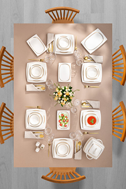 Emsan Fine Bone Başak 60 Parça 12 Kişilik Kare Yemek Takımı Gold