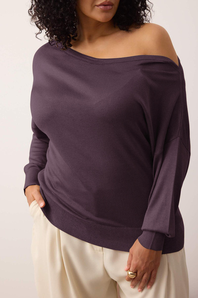 Trendyol Curve Pflaumenfarbener Strickpullover mit U-Boot-Ausschnitt TBBAW24AN00041