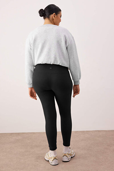 Trendyol Curve Black Soft Brushed Fabric Reflective Print Detailed Full Length Knitted Sports Leggings Tbbaw26Bv00007