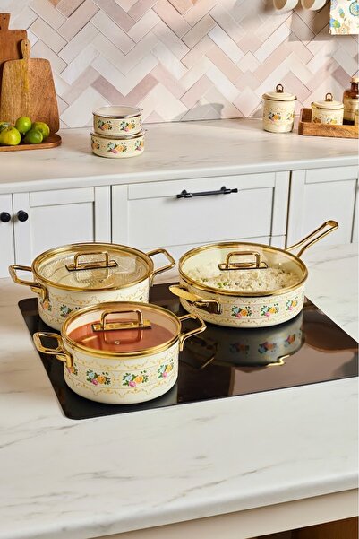 Karaca Viyan 14-Piece Enamel Storage Container and Cookware Set with Seasoning Set