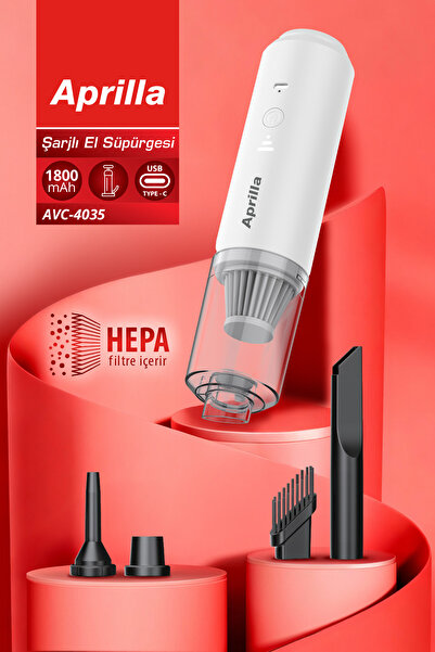 Aprilla AVC-4035 Şarjlı El Süpürgesi | 4 Başlık, Yıkanabilir HEPA Filtre, Typ...