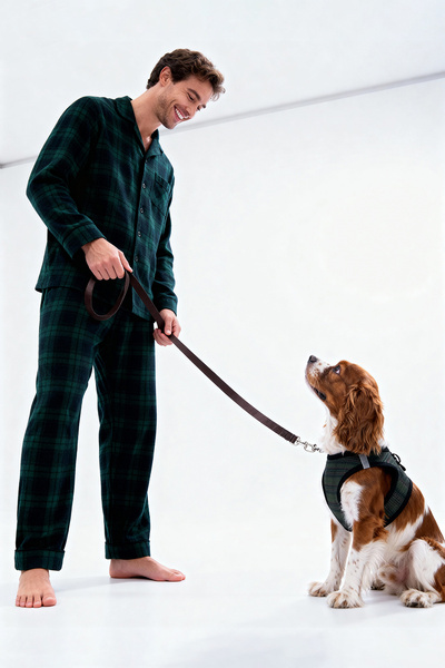 TRENDYOLMİLLA HOME Pet Plaid Pattern Dog Leash and Walking Harness Set Tphaw26Pt00000