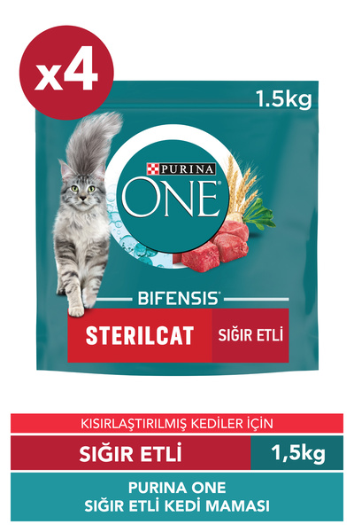Purina One Sterilised Sığır Etli Kısırlaştırılmış Kedi Maması 1,5 kgX4