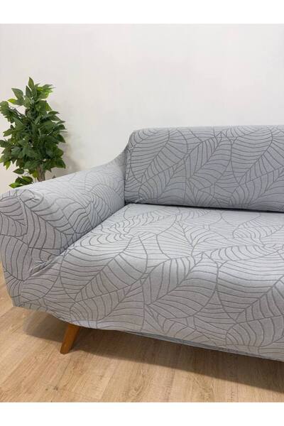 Faiend Jakarlı 3 Kişilik Gri Kanepe Örtüsü | Lastikli Koltuk Örtüsü |çekyat Örtüsü| koltuk kılıfı