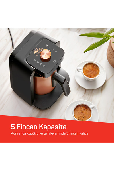 Arzum Okka Rich Spin Pro Steel Coffee Pot Embers Turkish Coffee Machine with Milk 5 Cup Capacity Copper - Ok0020