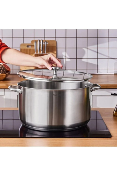 Karaca Elite Edelstahl-Induktions-Kochtopf mit Deckel, 34 cm, Silber