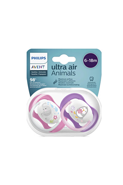 Philips Avent Set 2 suzete Philips-AVENT SCF080/08 Ultra Air, ortodontica, 6-18 luni, Mov/Roz