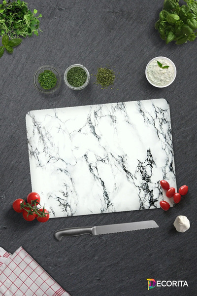 Decorita White Marble Look Glass Cutting Board - 30cm X 40cm