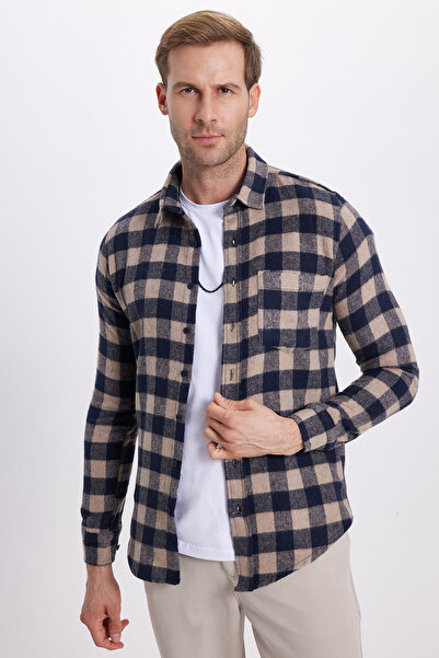 Tudors Men's slim fit long sleeve plaid checkered winter woodcutter shirt with pockets