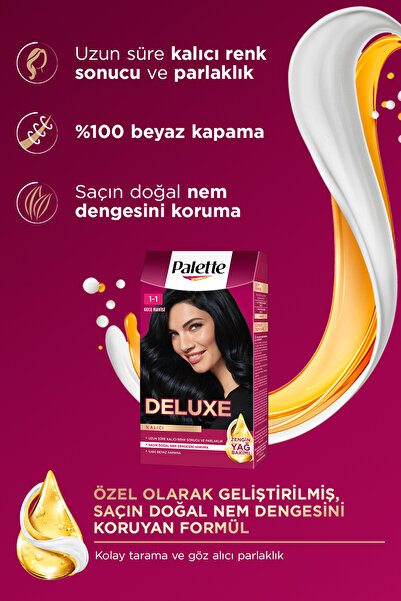 Palette Deluxe 1-1 Gece Mavisi Zengin Yağ Bakımı Kit Saç Boyası Bakım Maskesi