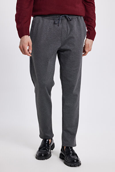Tudors Erkek Regular Fit Klasik Kesim Beli Lastikli Bağcıklı Koyu Gri Jogger Pantolon