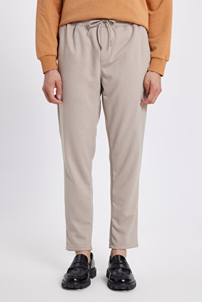 Tudors Erkek Regular Fit Klasik Kesim Beli Lastikli Bağcıklı Bej Jogger Pantolon
