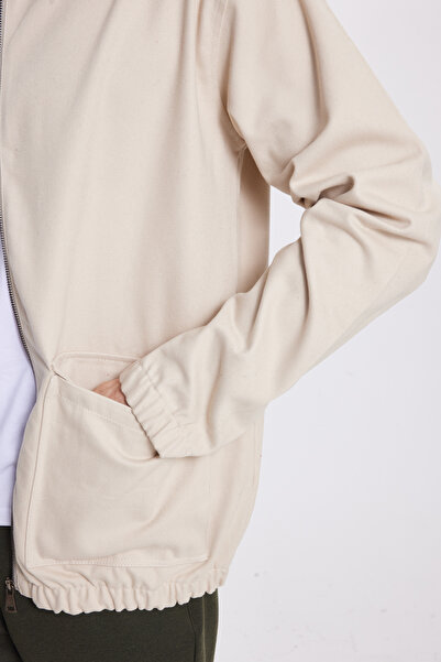 Tudors Erkek Relax Fit Rahat Kesim Çift Cep Kapaklı Fermuarlı Beli Lastikli Düz Bej Ceket Mont Gömlek