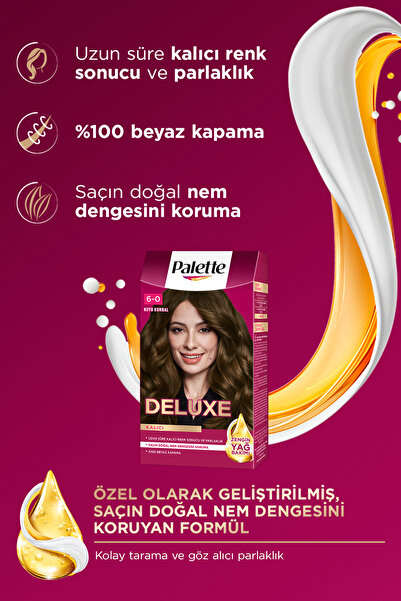 Palette Deluxe 6-0 Koyu Kumral Zengin Yağ Bakımı Kit Saç Boyası Bakım Maskesi