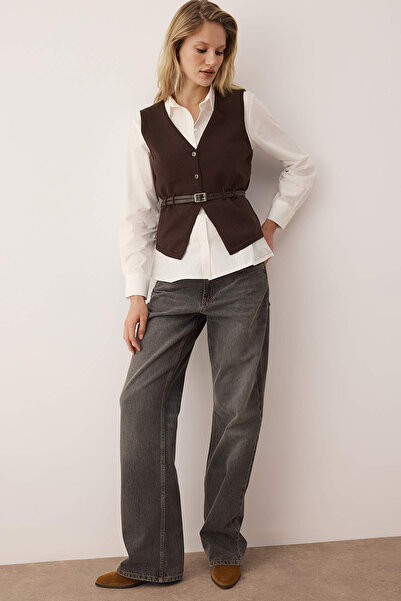 Trendyol Collection Limitovaná edice hnědé prémiové příze/špeciální příze pletená vesta TWOAW26YE00033