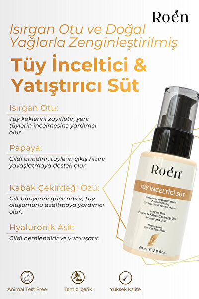 Roen Hair Reducing, Hair Thinning Milk, Contains Nettle, Papaya & Hyaluronic Acid Extract, Moisturizing Effect 60 ml