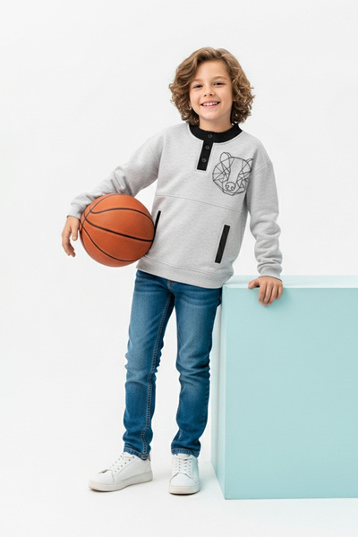 TRENDYOLKIDS Gray Boy's Color Blocked Knitted Sweatshirt Tkdaw25Sw00132