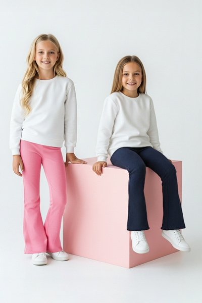 TRENDYOLKIDS Navy Blue-Pink Cotton 2-Pack Girls' Plain Knitted Leggings Tkdaw26Ta00006