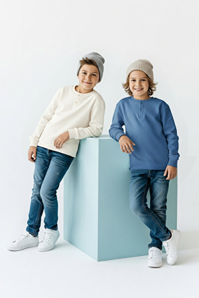 TRENDYOLKIDS Indigo-Stone 100% Cotton 2-Pack Plain Boys' Knitted T-Shirt Tkdaw26Ts00010