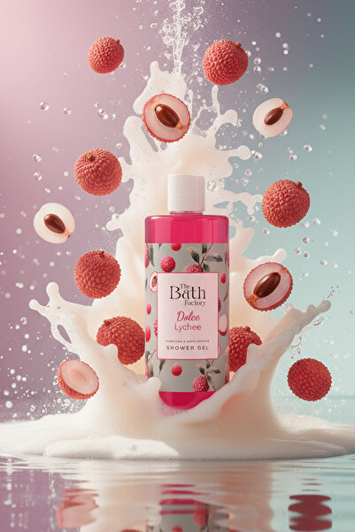 THE BATH FACTORY Liçi Aromalı Duş Jeli + Liçi Aromalı Peeling + Liçi Aromalı Vücut Losyonu
