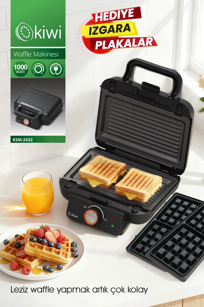 Kiwi Ksm-2432 Detachable Plate Waffle Maker - Toast Plate Gift -